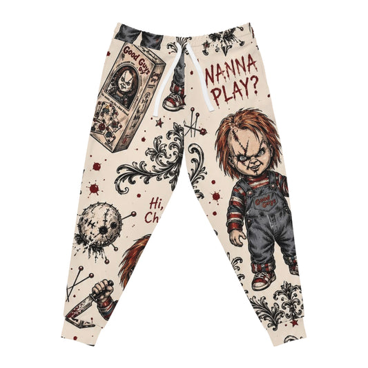 Chucky “Wanna Play?” Horror Joggers — All-Over Print Creepy Doll Sweatpants