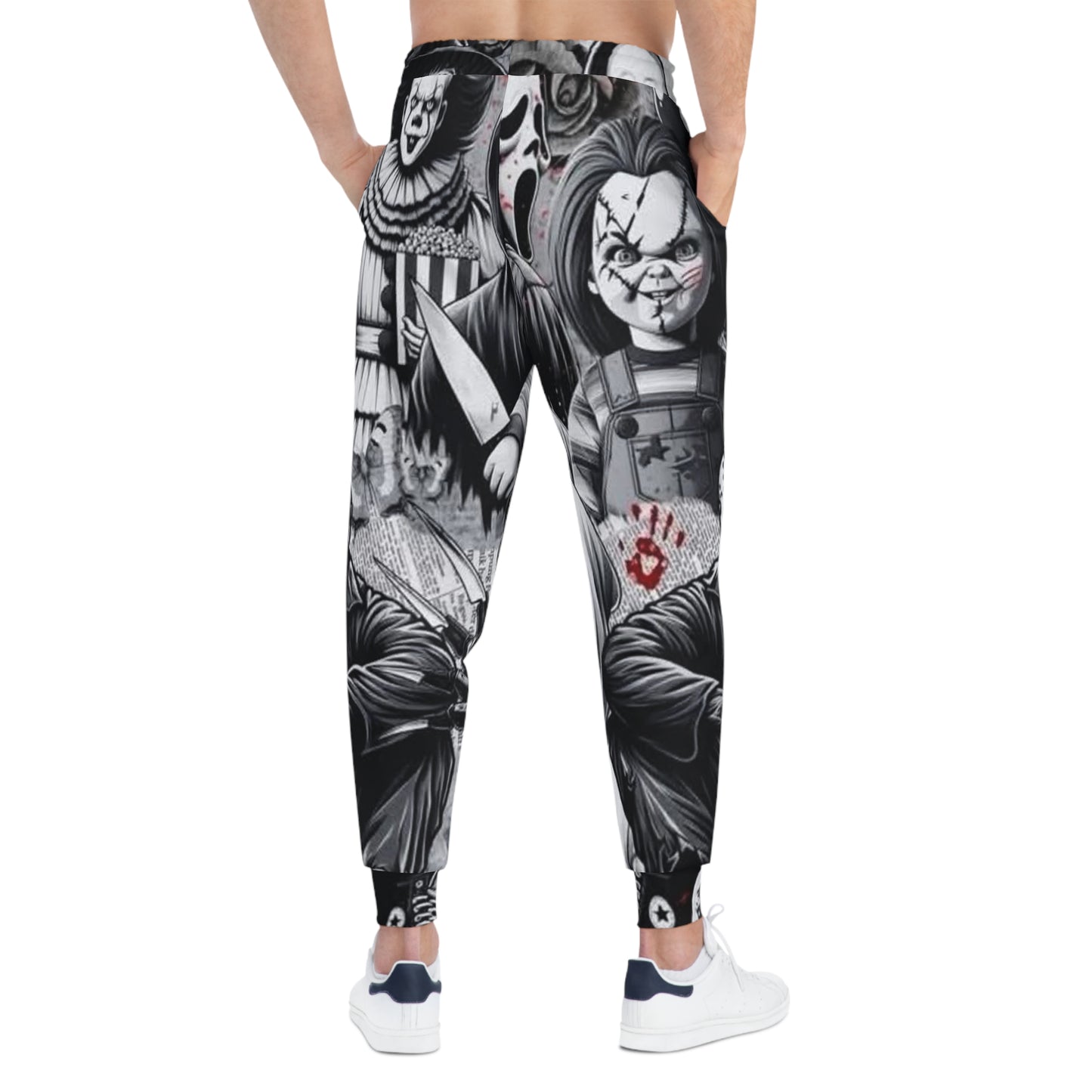 Horror Characters Joggers — All-Over Print Creepy Clown & Doll Sweatpants
