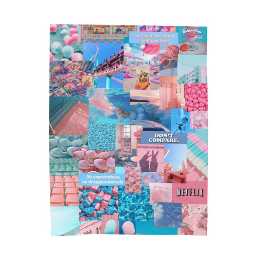 Velveteen Plush Blanket — Pastel Collage Aesthetic Throw ("Don't Compare")