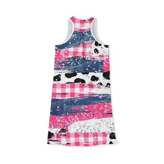 Colorful Denim & Cow Print Pattern Summer Dress