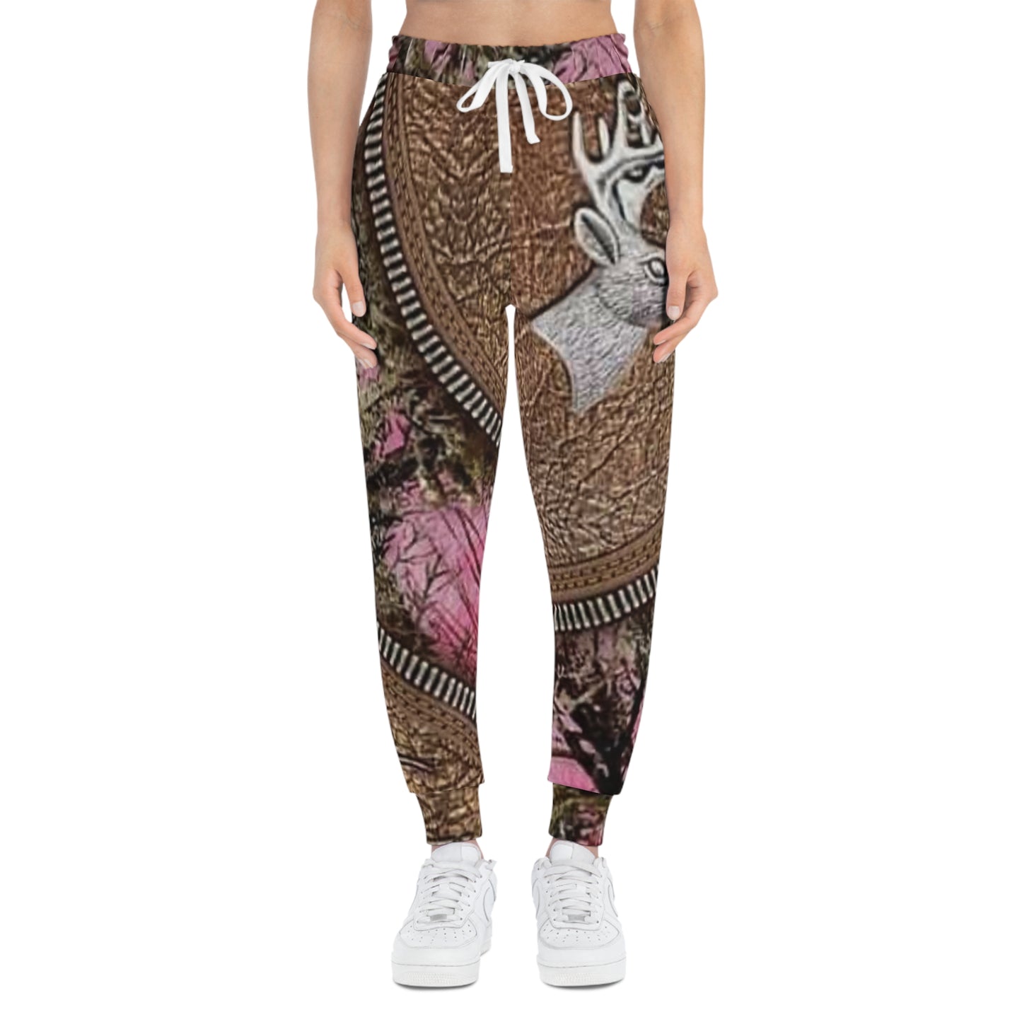 Camo Deer Athletic Joggers — Pink Woodland All-Over Print