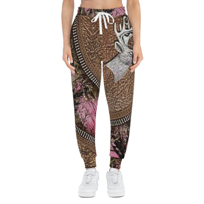 Camo Deer Athletic Joggers — Pink Woodland All-Over Print