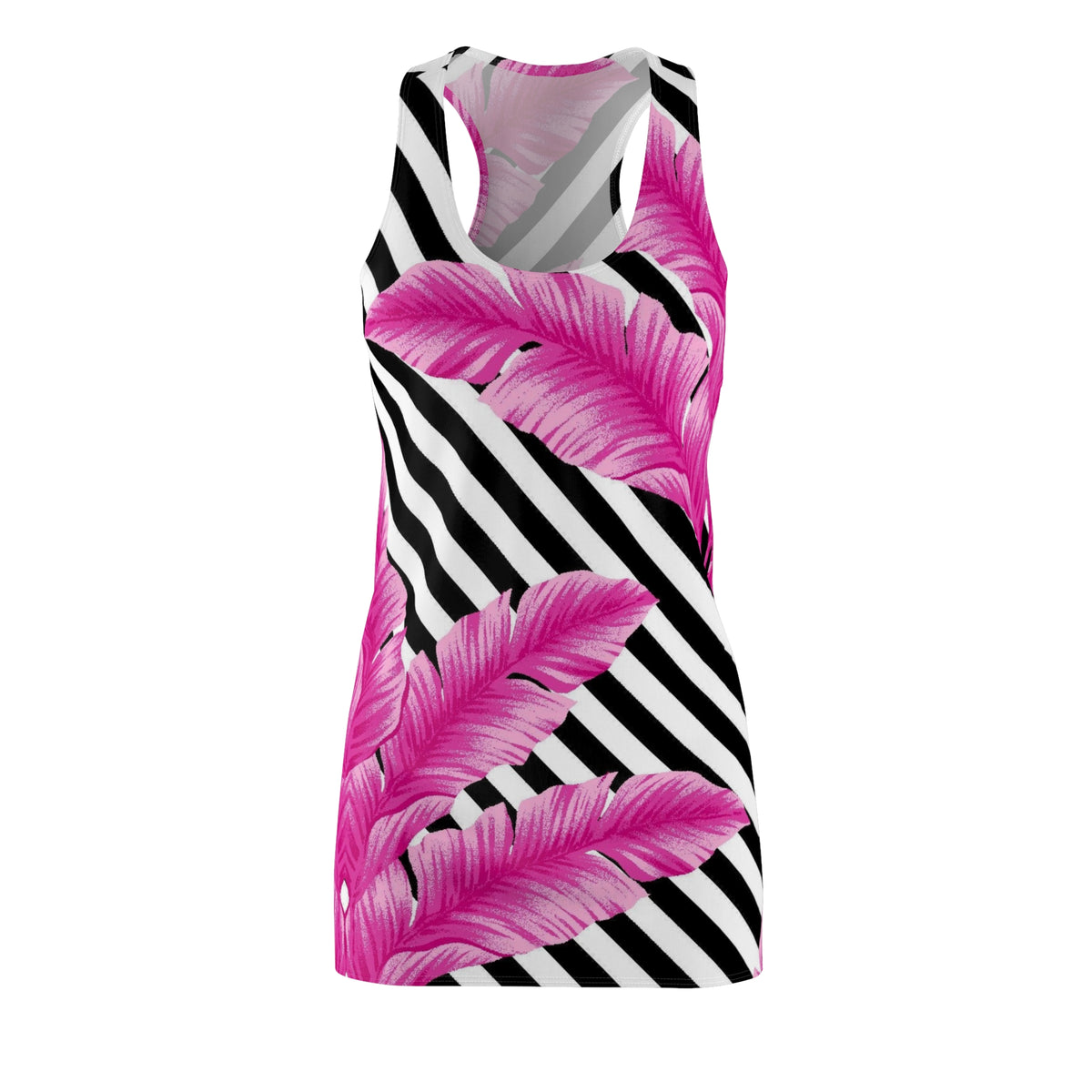 Pink Feather Stripe Racerback Dress - Tropical Floral AOP