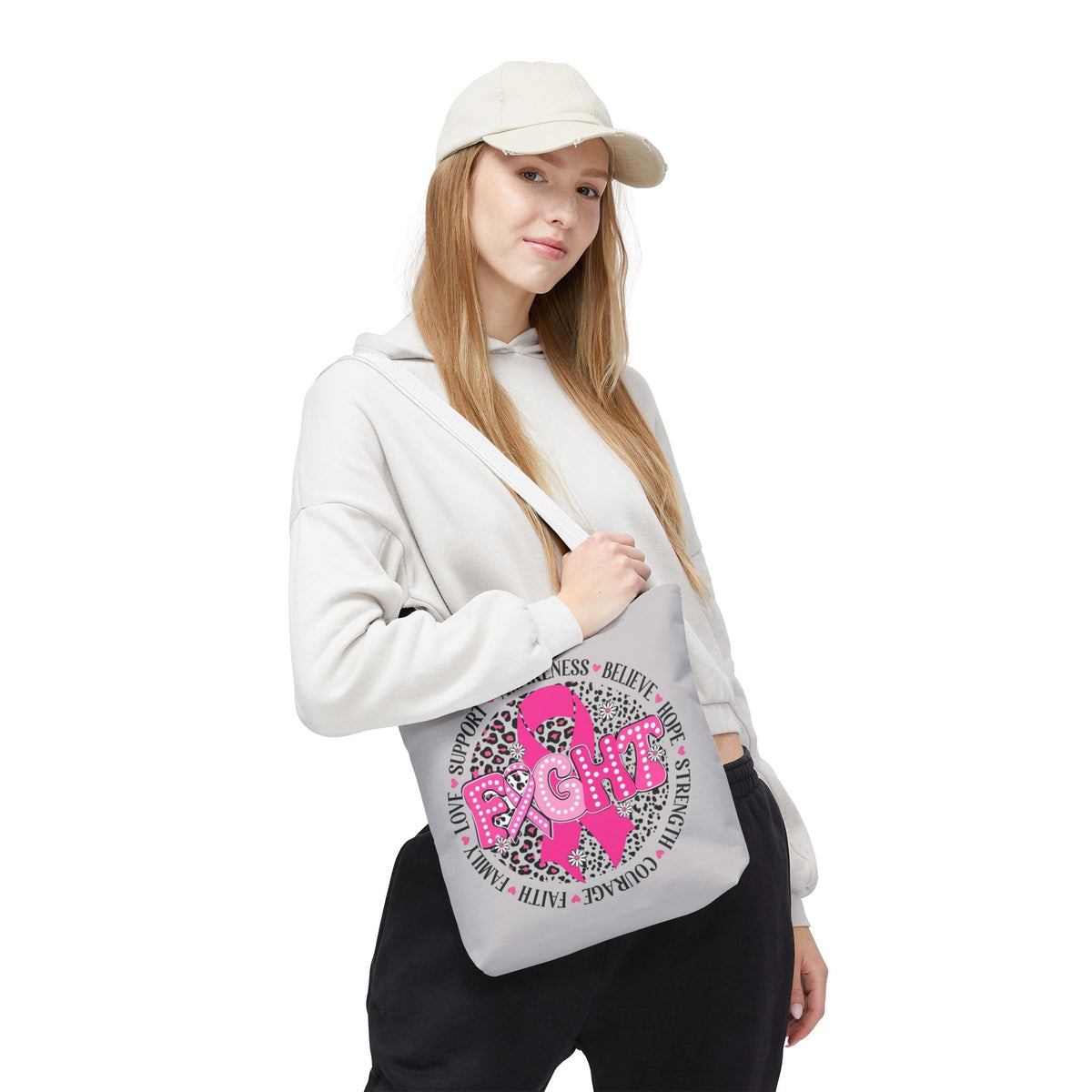 Breast Cancer Awareness "Fight" Pink Ribbon Tote Bag