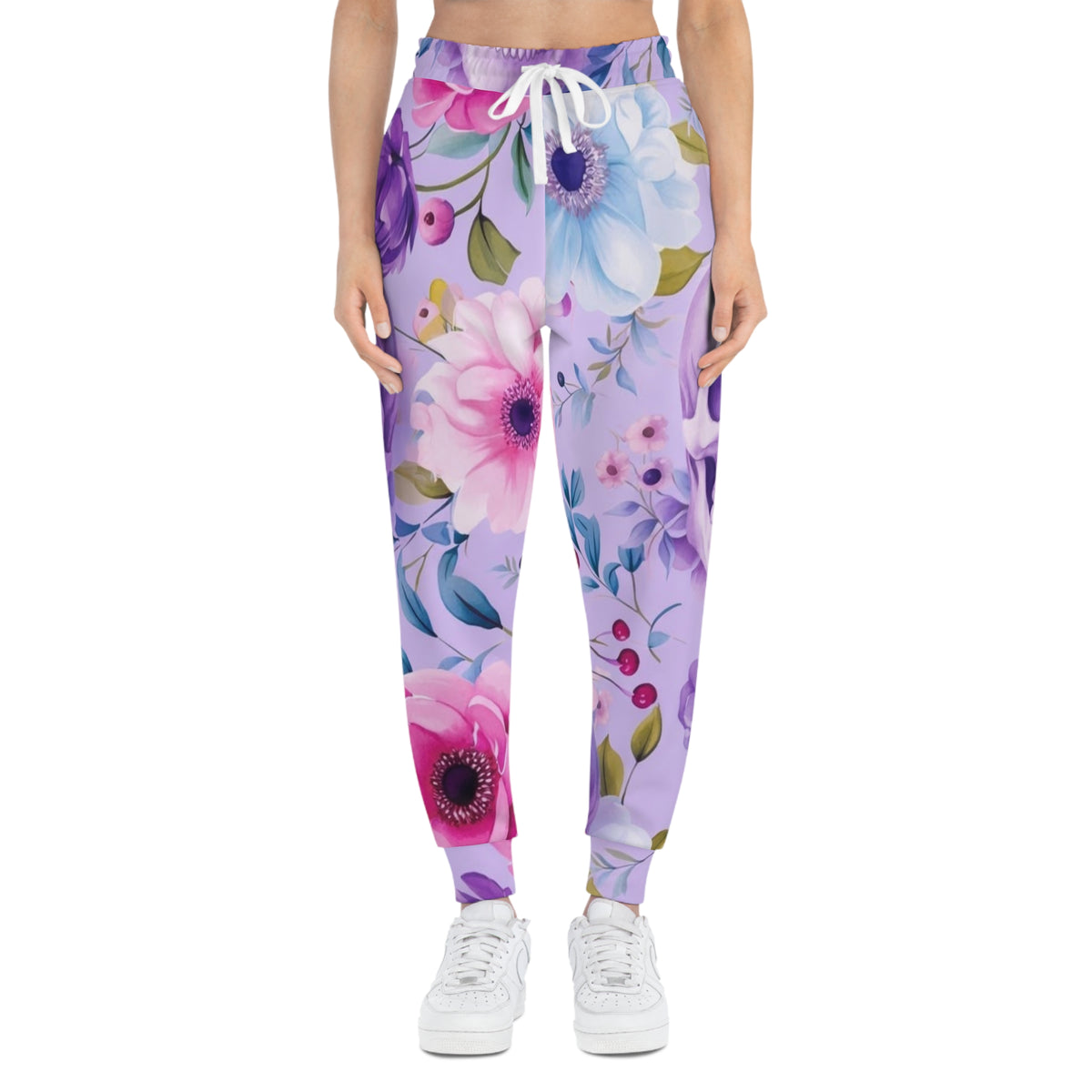 Floral Skull Athletic Joggers — Pastel Purple All-Over Print