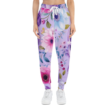 Floral Skull Athletic Joggers — Pastel Purple All-Over Print