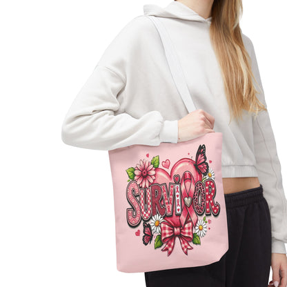 Survivor Pink Ribbon Tote Bag – Breast Cancer Awareness Floral Tote