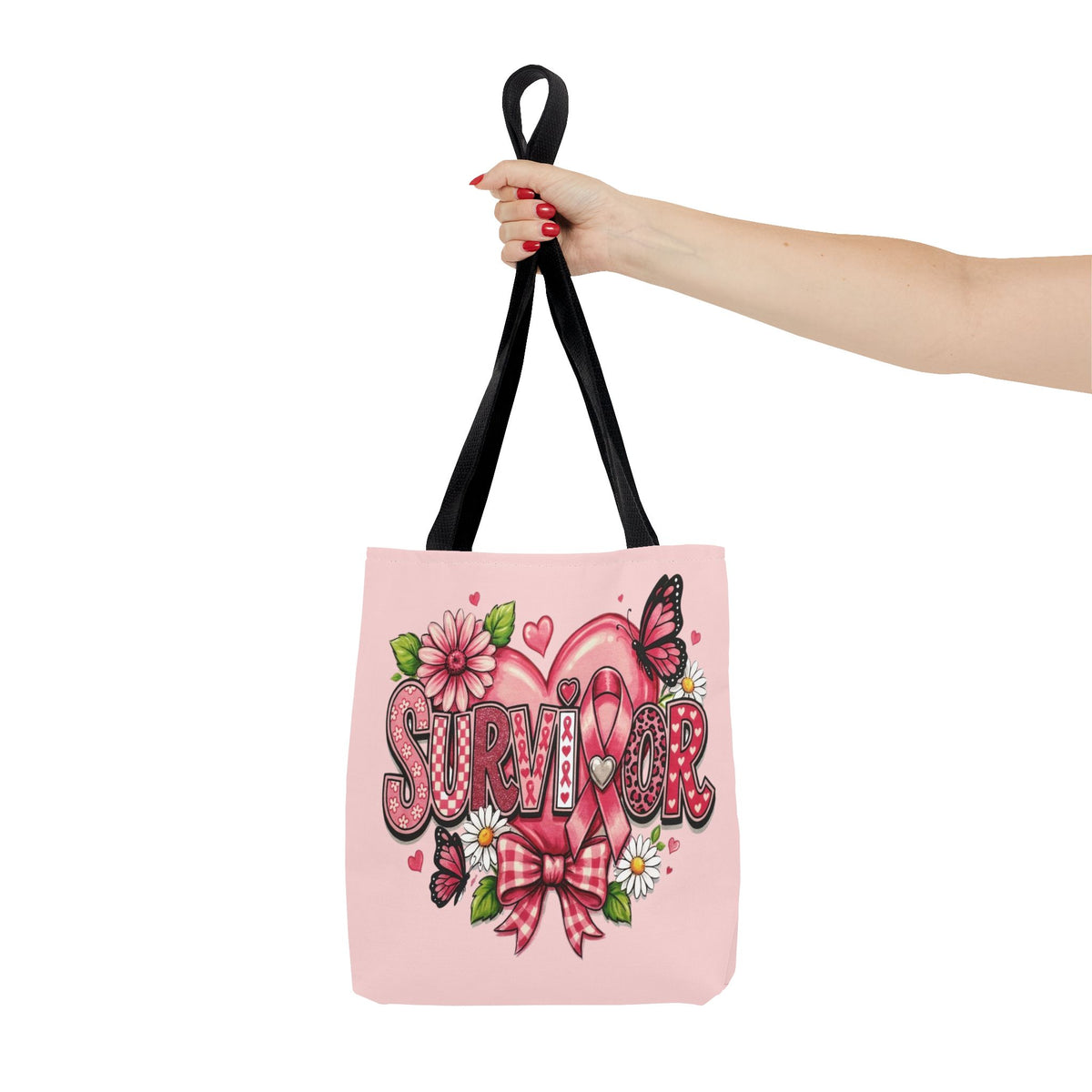 Survivor Pink Ribbon Tote Bag – Breast Cancer Awareness Floral Tote
