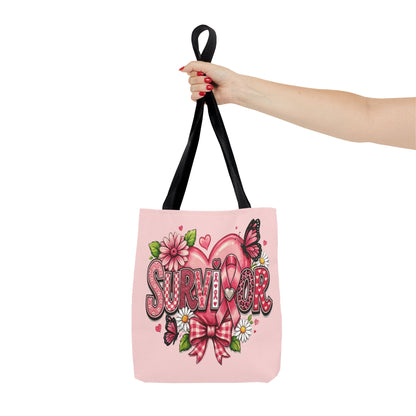 Survivor Pink Ribbon Tote Bag – Breast Cancer Awareness Floral Tote