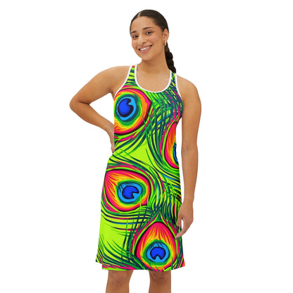 Vibrant Peacock Print Women's Racerback Dress - Summer Casual Fashion