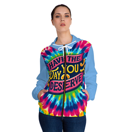 Colorful Full-Zip Hoodie - Tie-Dye Style, Inspirational Quote, Cozy Layering, Perfect Gift for Her, Everyday Wear, Festival Outfit