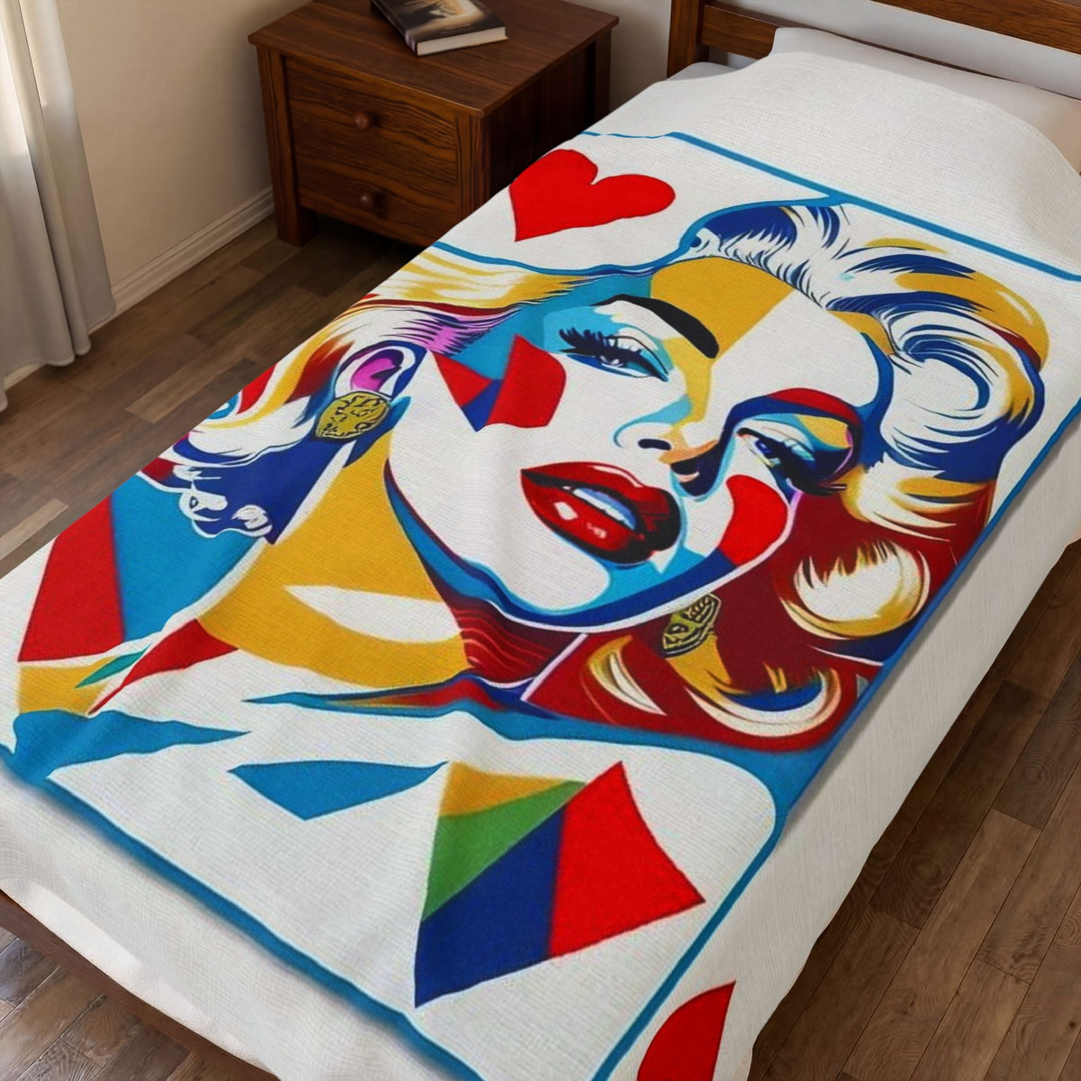 Queen of Hearts Pop Art Plush Blanket — Colorful Marilyn-Inspired Velveteen Throw
