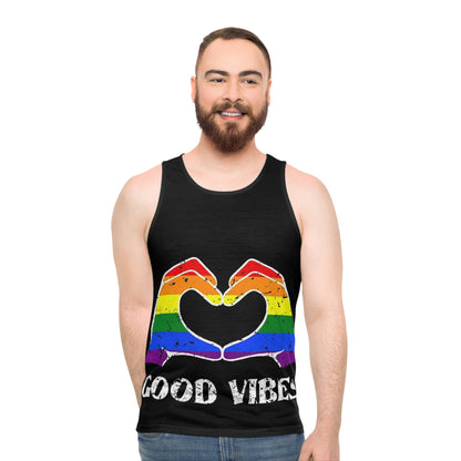Good Vibes Rainbow Heart Unisex Tank Top