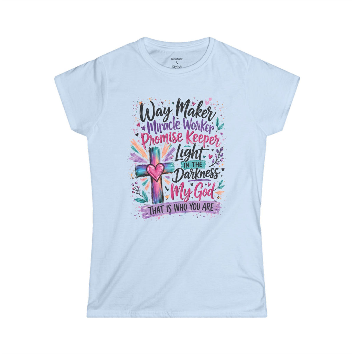 Women's Tee — "He's WayMaker, Miracle Worker" Christian Graphic
