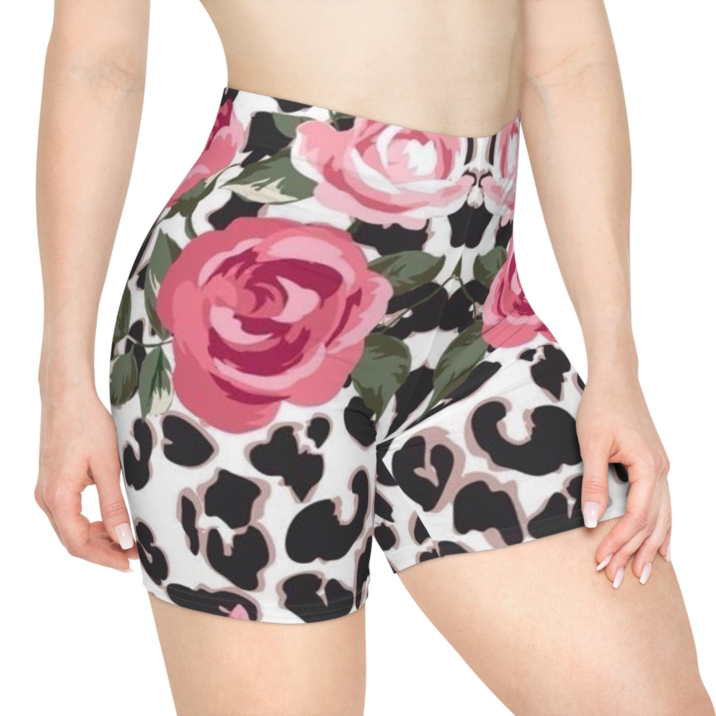Floral Leopard Print Biker Shorts for Women