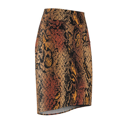 Snake Print Pencil Skirt — Brown & Rust All-Over Pattern