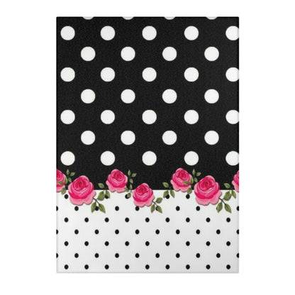 Polka Dot Rose Area Rug — Black & White Vintage Floral Accent Rug