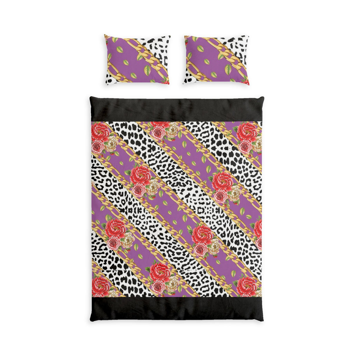 Floral Leopard Stripe Cotton Bed Set — Purple Rose Duvet Cover