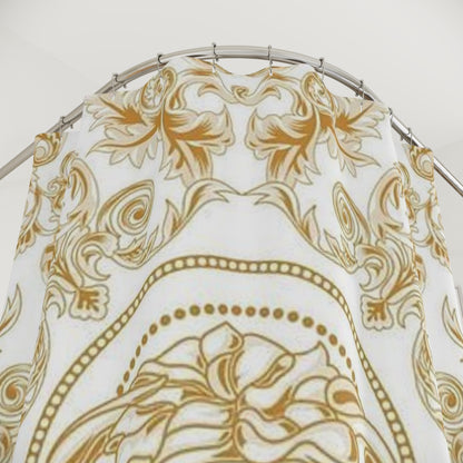 Gold Medusa Baroque Shower Curtain — Luxurious Greek Myth Bathroom Decor