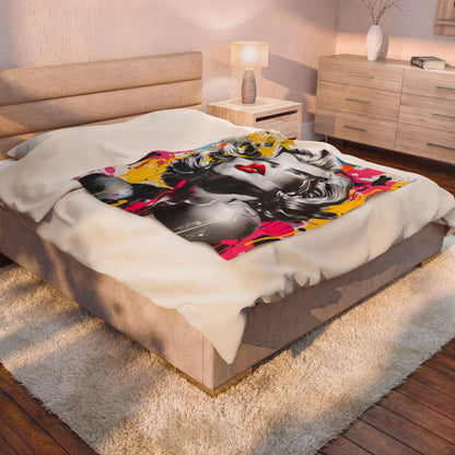 Marilyn Pop Art Velveteen Plush Blanket — Colorful Retro Glam Throw