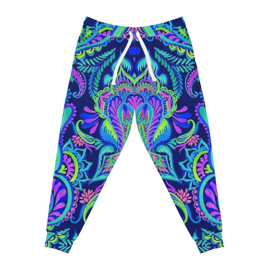 Neon Paisley Athletic Joggers — Vibrant All-Over-Print Workout Pants