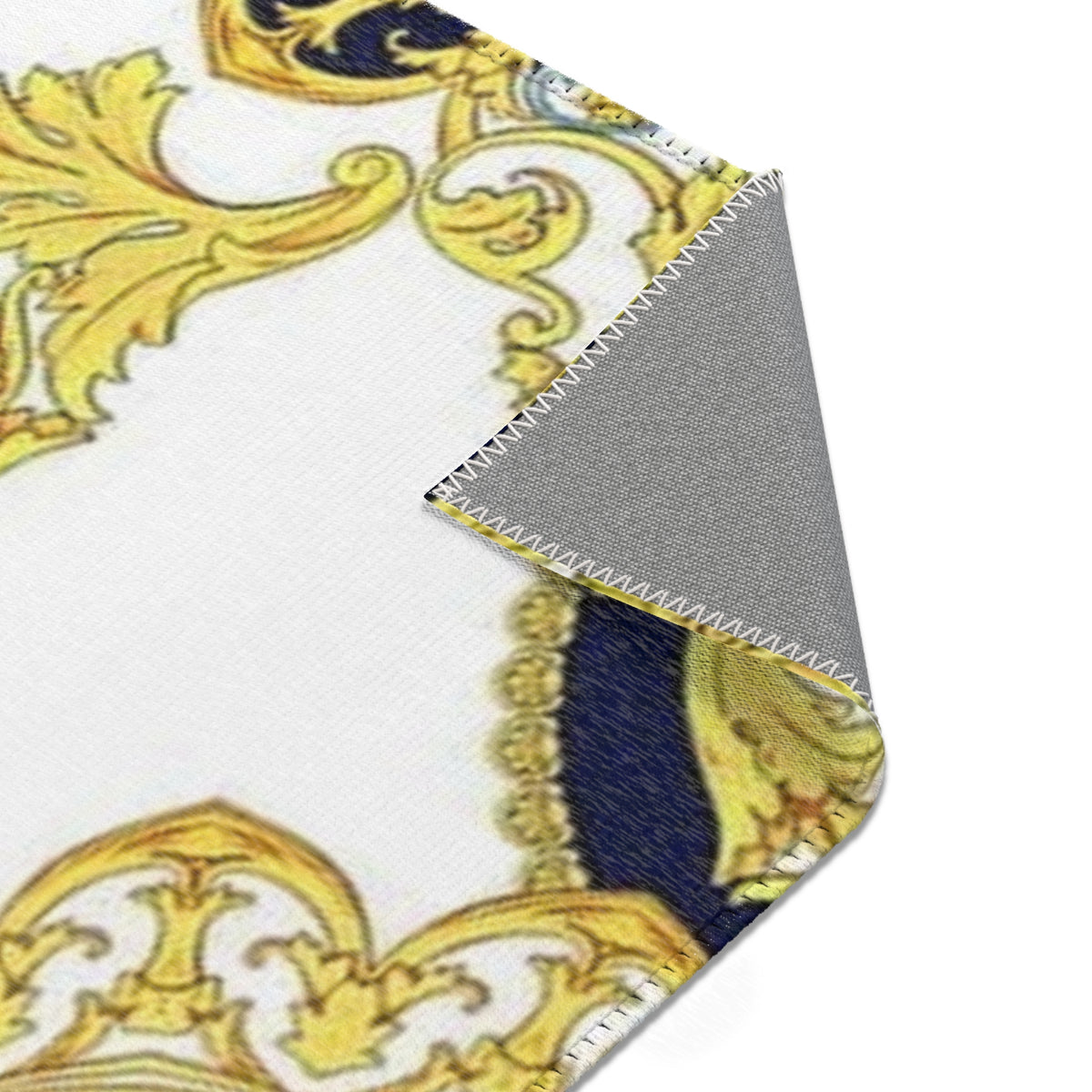 Baroque Scroll Area Rug — Red, Blue & Gold Ornate Accent Rug