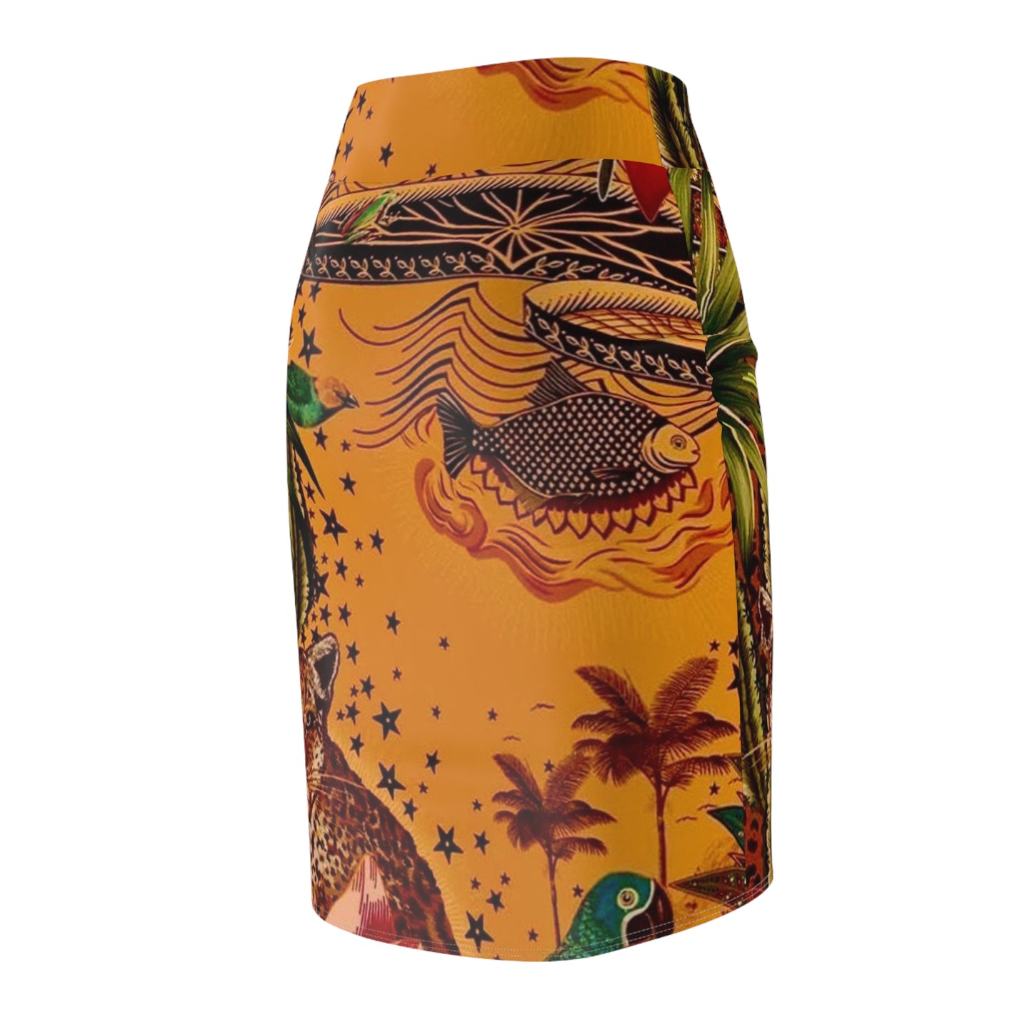Tropical Animal Print Pencil Skirt for Women - Vibrant Jungle Design