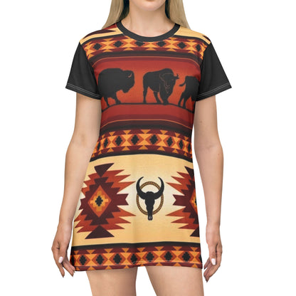 Western Indian Buffalo Design T-Shirt Dress