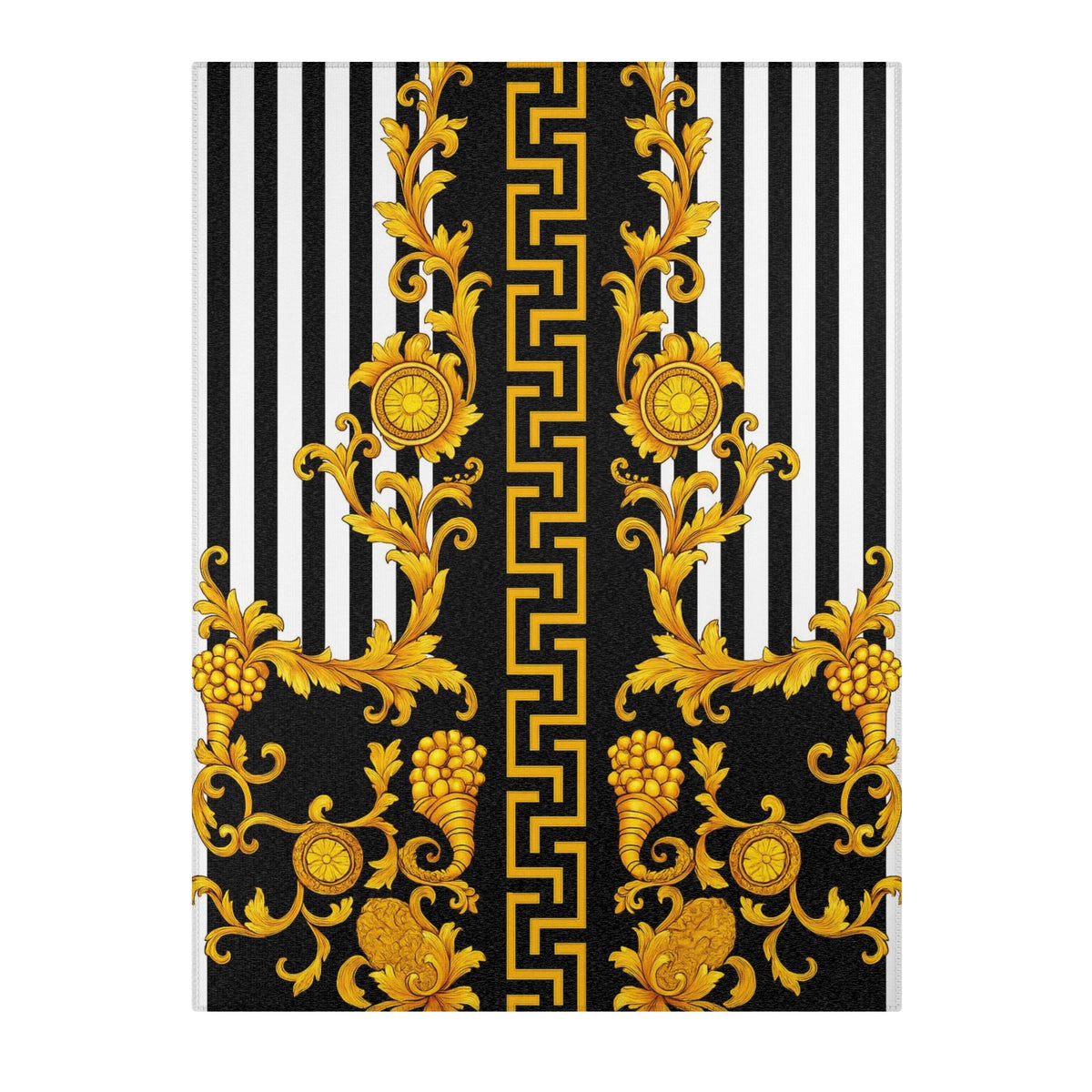Baroque Gold Scroll Area Rug — Black & White Striped Medallion Accent Rug