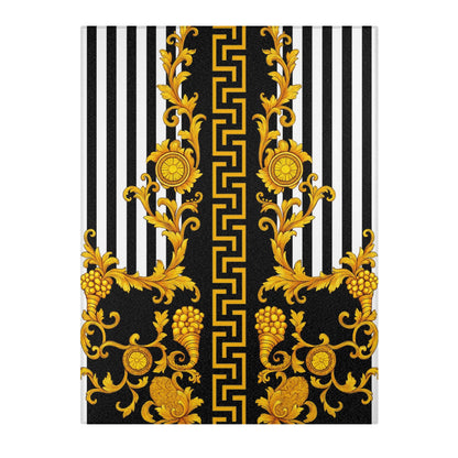 Baroque Gold Scroll Area Rug — Black & White Striped Medallion Accent Rug