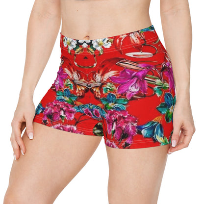 Red Paradise Floral Print Women's Shorts