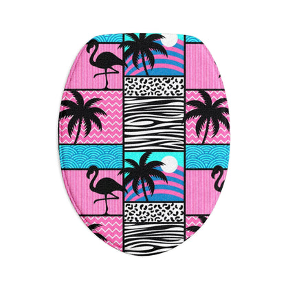 Tropical Flamingo Bath Mat Set — 3-Piece Pink Palm & Zebra Print Bathroom Rugs