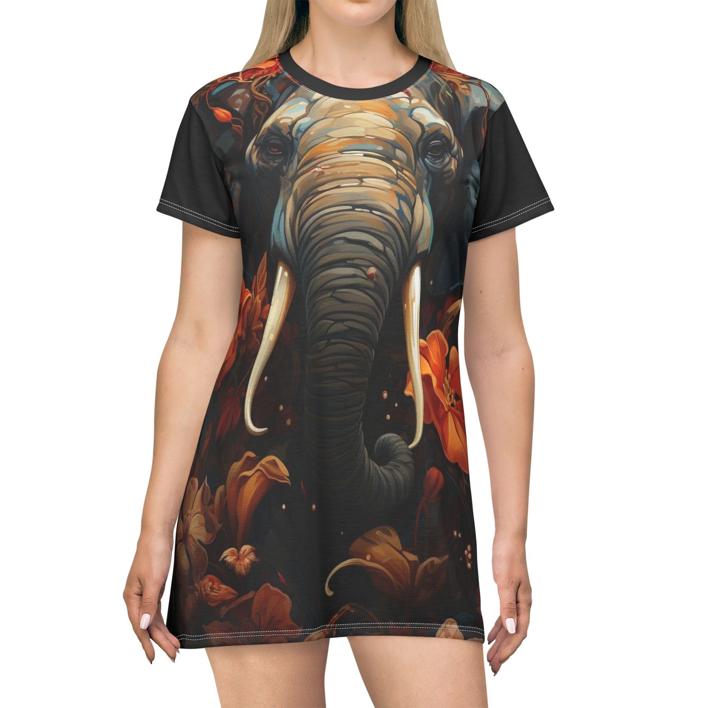 Printed Graphic Elephant T-Shirt Dress