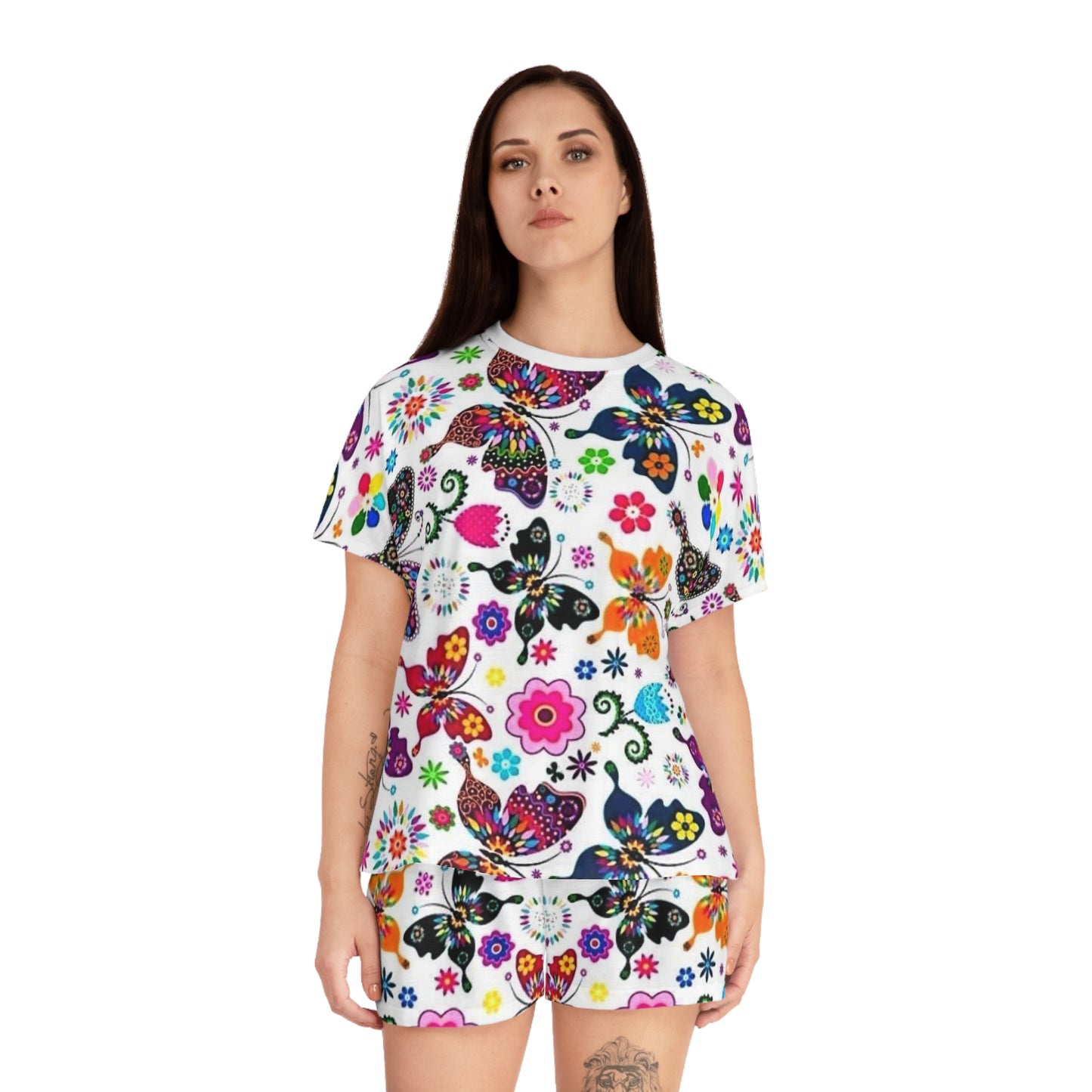 Colorful Butterfly Short Pajama Set for Women - Perfect for Sleepwear & Lounging