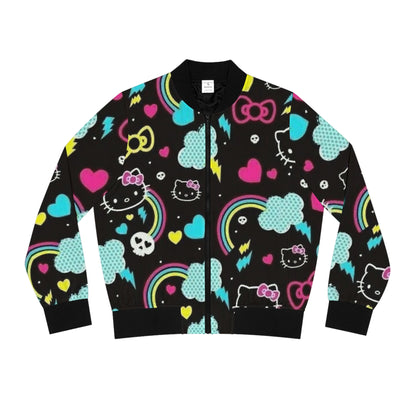 Youthful Hello Kitty Bomber Jacket, Cute Fashion, Colorful Outerwear, Trendy Gift for Her, Fun Streetwear, Vibrant AOP Style