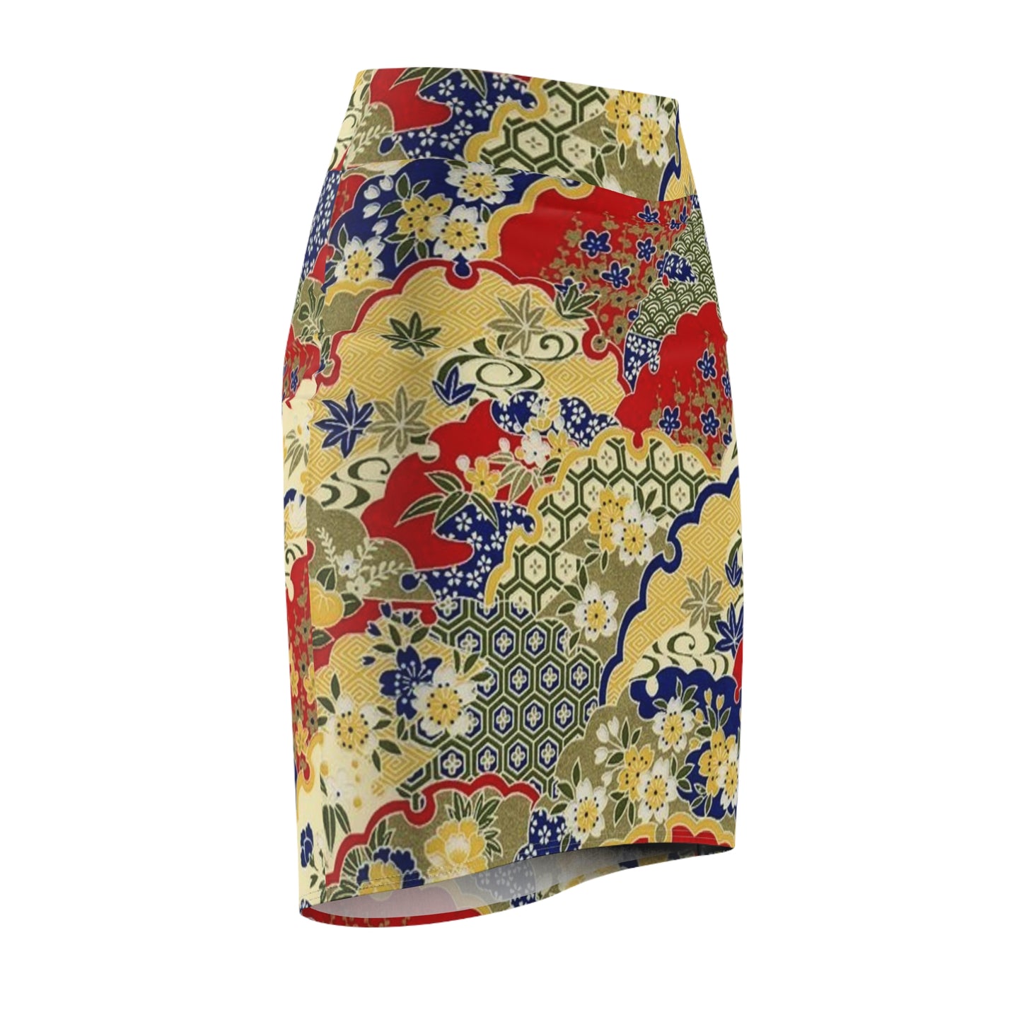 Vibrant Floral Women's Pencil Skirt - Elegant Japanese Design