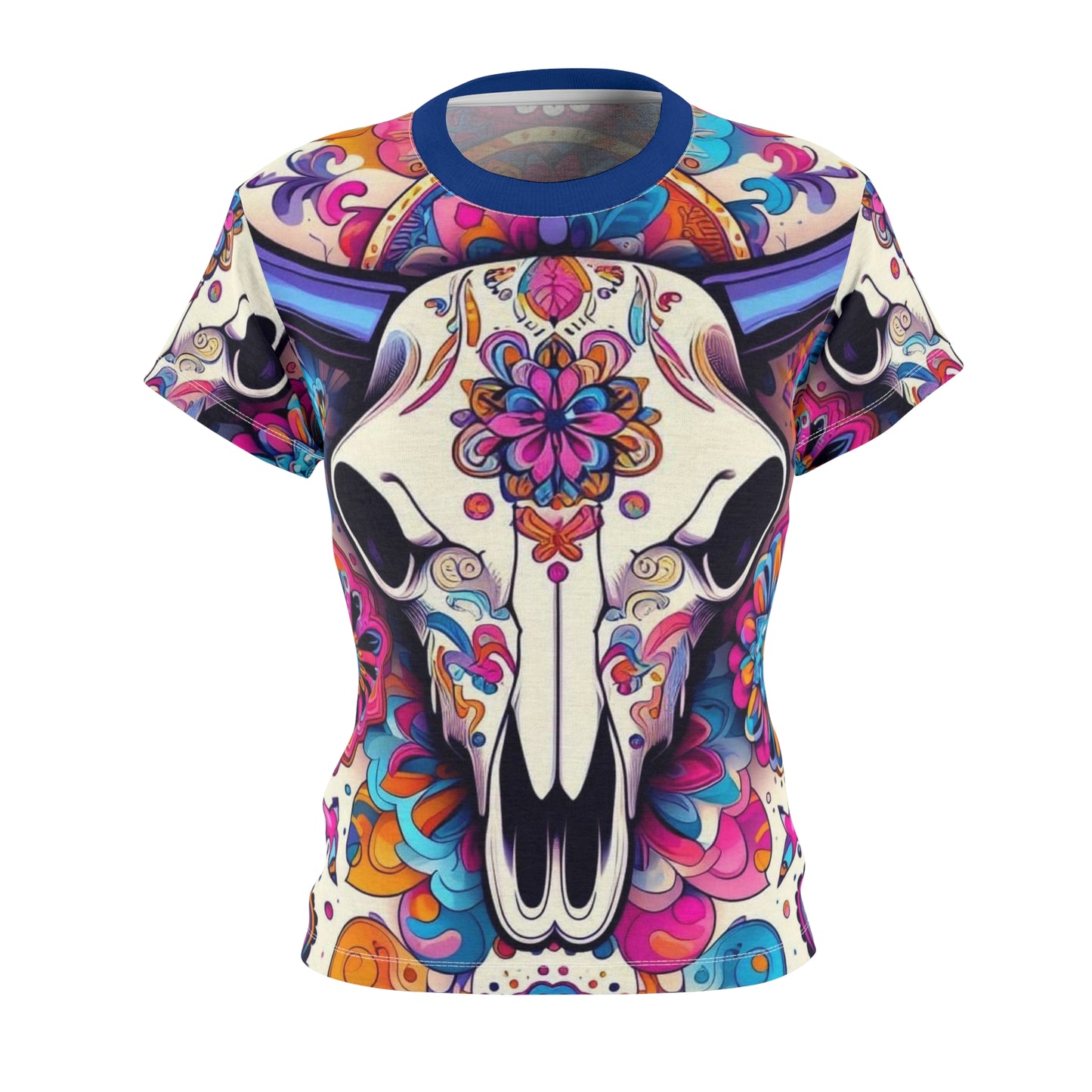 Colorful Bull Head Floral Western Style Shirt