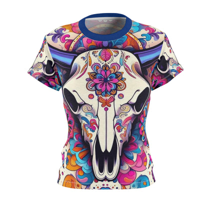 Colorful Bull Head Floral Western Style Shirt
