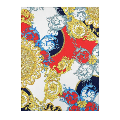 Baroque Scroll Area Rug — Red, Blue & Gold Ornate Accent Rug