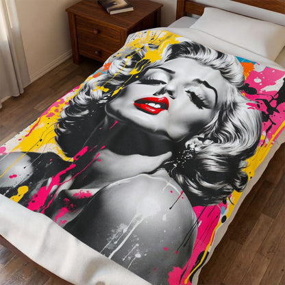 Marilyn Pop Art Velveteen Plush Blanket — Colorful Retro Glam Throw