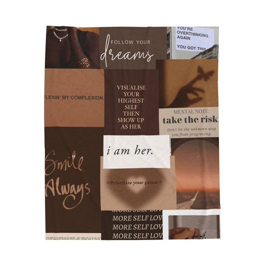 Inspirational Collage Velveteen Plush Blanket — "I Am Her" Self-Love Throw