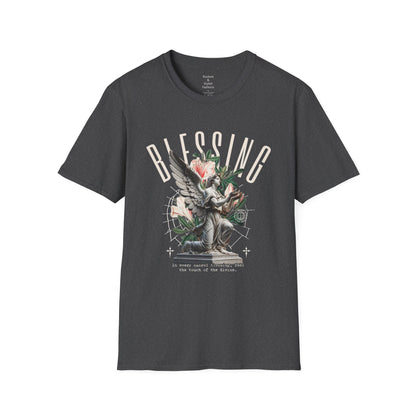 Blessing Angel Graphic T‑Shirt — Faith Inspired Floral Statue Tee