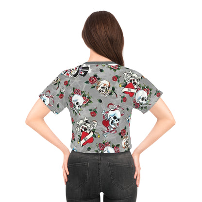 Edgy Skull & Rose Crop Tee - Perfect for Music Festival & Casual Wear
