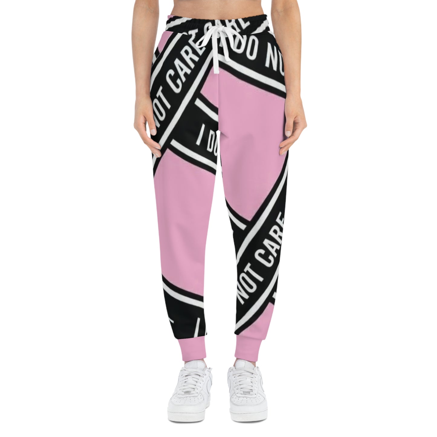 I Do Not Care Athletic Joggers — Pink Statement Sweatpants
