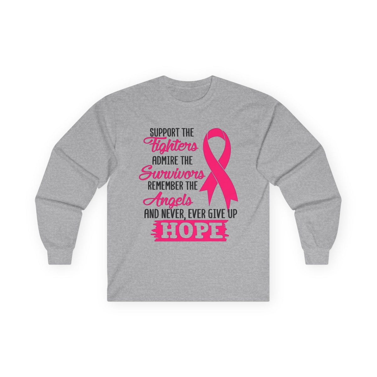 Breast Cancer Awareness Long Sleeve Tee — "Support the Fighters, Admire the Survivors" Hope Ribbon