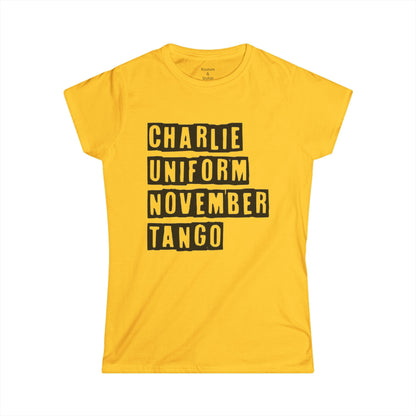 Women's Funny Tee — 'Charlie Uniform November Tango' Graphic Cotton Tee
