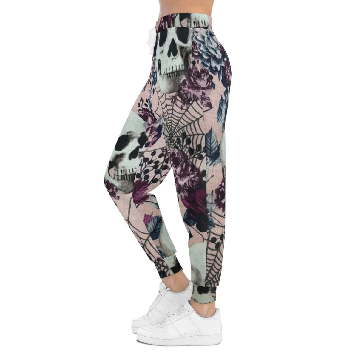 Skull & Roses Athletic Joggers – Gothic Floral All-Over Print