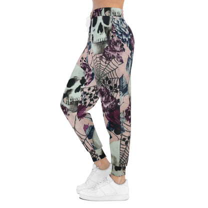 Skull & Roses Athletic Joggers – Gothic Floral All-Over Print