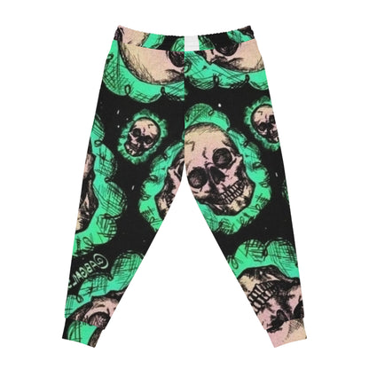 Skull Floral Athletic Joggers — Green Gothic All-Over Print