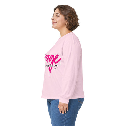 Long Sleeve Tee — "Savage: Classy Bougie Ratchet" Pink Script